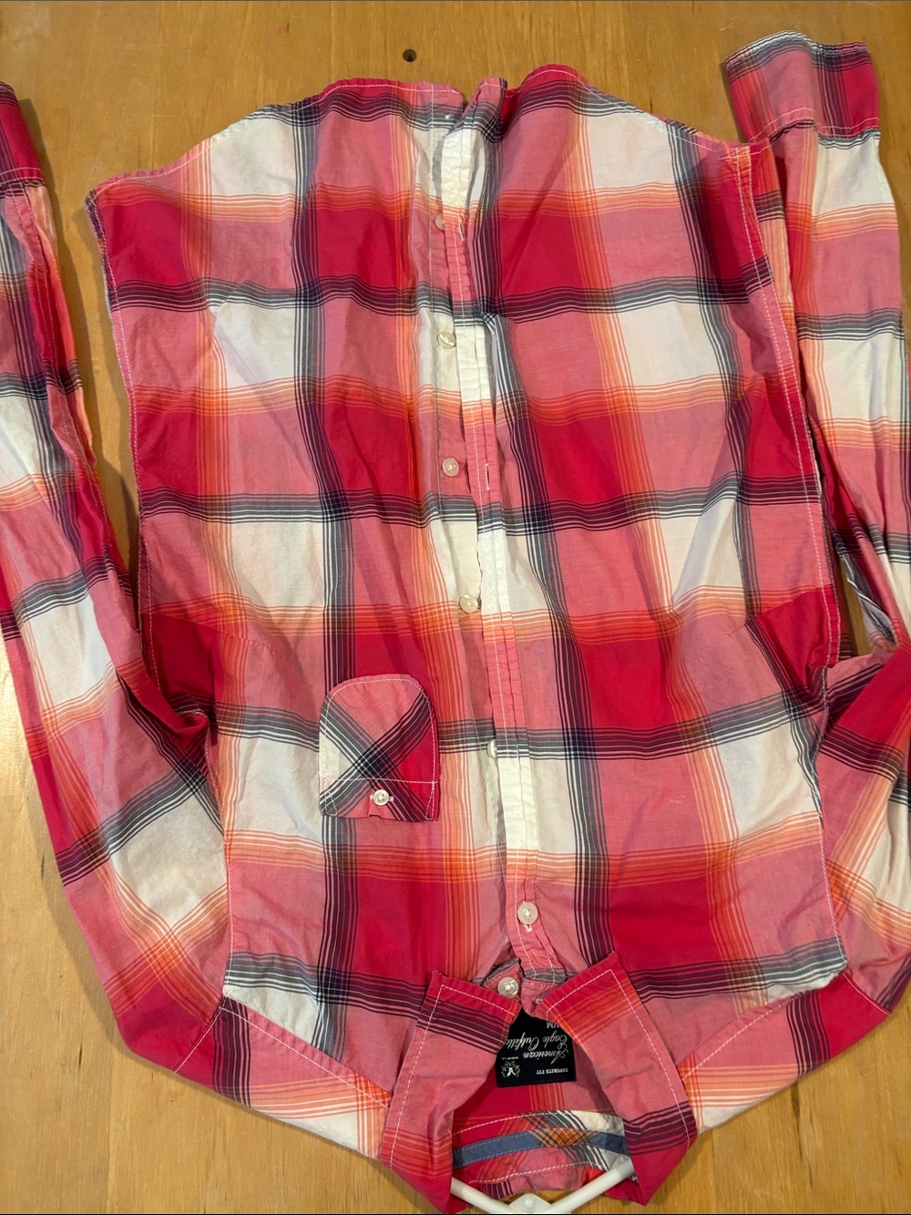 American Eagle Outfitters ~ Pink Coral and White Plaid Button-Down Shirt
